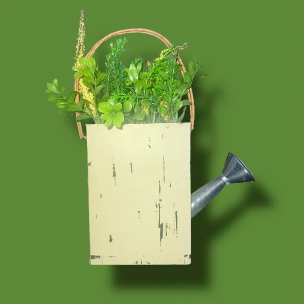 Rustic Faux Watering Can Flower Arrangement Farmhouse Decor Table / Shelf Accent